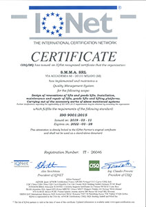 Installazione elevatori secondo norme ISO 9001:2008